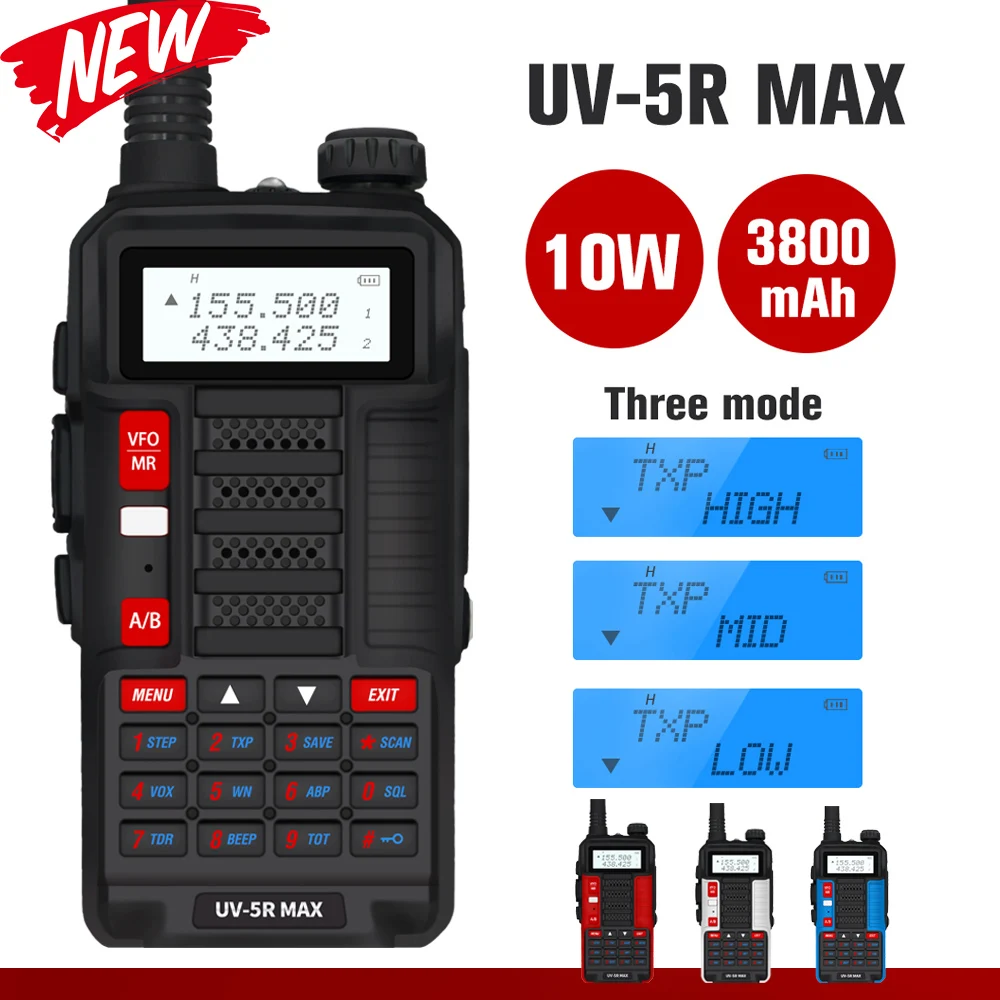 

High Power 10W Baofeng UV-5R MAX Walkie Talkie uv5r max Two Way Radio USB Charging UV 5R Dual Band FM Transceiver 10KM Intercom