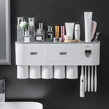

Wall-mounted Toothbrush Holderr Automatic Toothpaste Dispenser Holder Wall Mount Rack Storage For Bathroom Home
