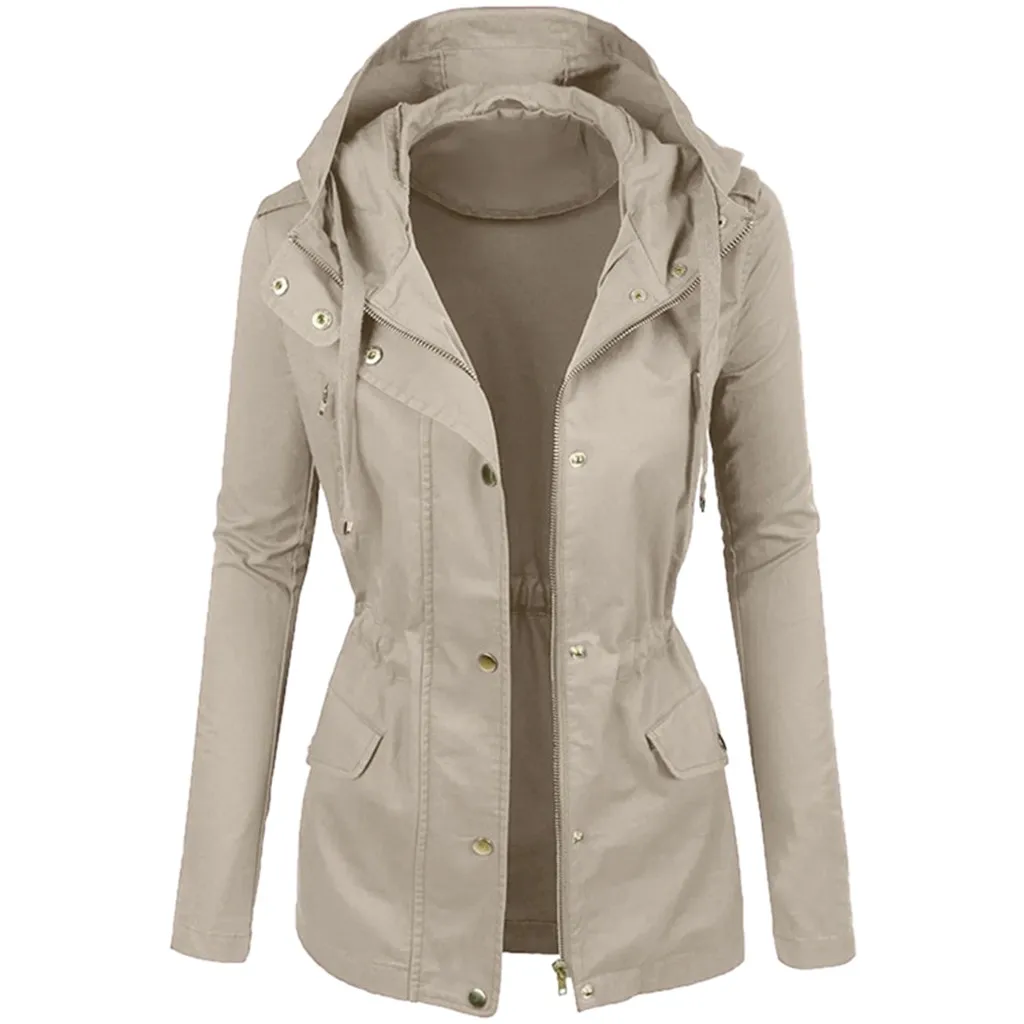 Женская куртка, мотоциклетная кожаная куртка, женская зимняя модная однотонная короткая куртка с отворотом, большие размеры, блузки, пальто - Цвет: Khaki