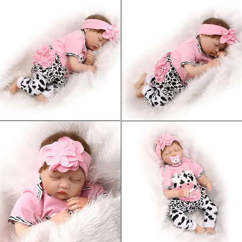 

55cm Silicon Vinyl Doll Milk Cow Pink Newborn Lifelike Baby Toy Early Childhood Y4QA