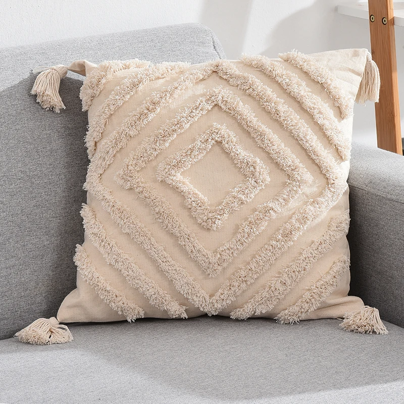 H9ddc563e09c64606aa5cf67036a228b6w Tassels Decorative Cushion Cover 45x 45cm/30x50cm Beige Sofa Pillow Case Cover Handmade Home Decoration for living Room Bed