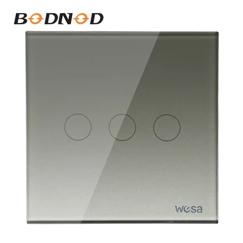

Hot New EU Standard Switch Wall Touch Switch Luxury Grey Crystal Glass, 3 Gang 1 Way Wall Switch CMW-03