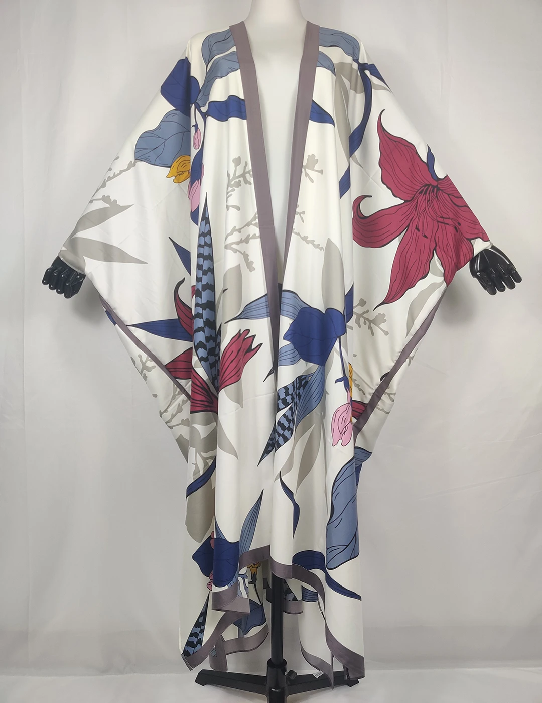 Elegant Printed Casual Kuwait Beach Boho Silk Women's Duster Coa African Loose Sleeve Kaftan Cardigan Kimonos For Lady african robe Africa Clothing