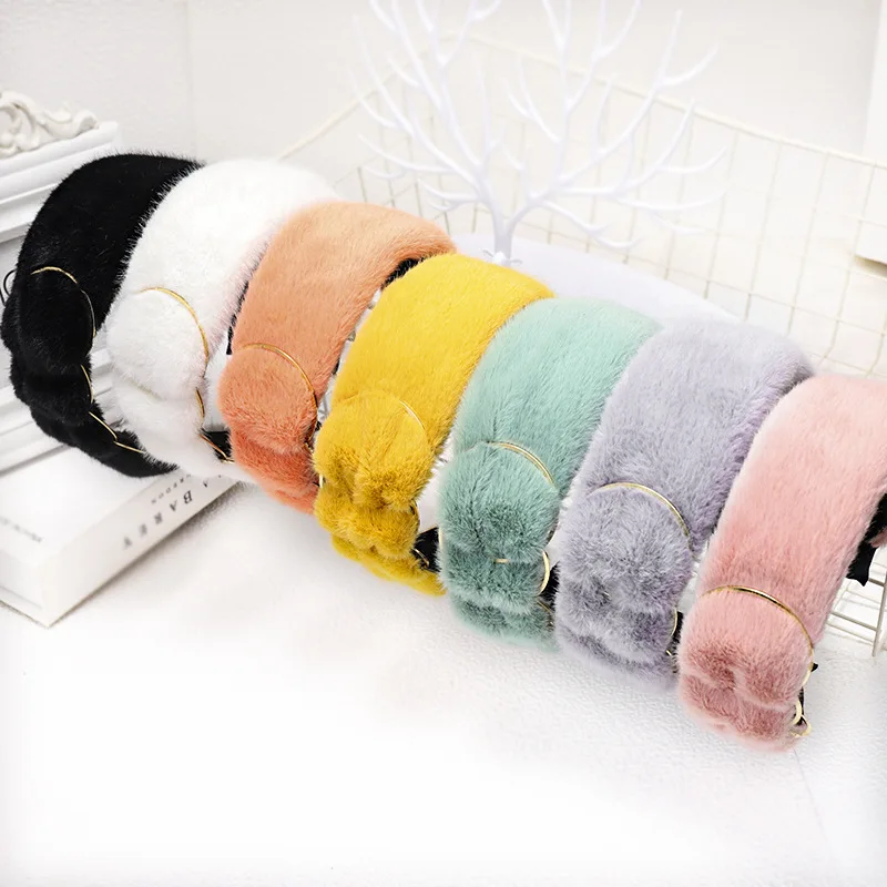 Fashion Gold Ring Jewel Bezel Rabbit Fur Hair Bands For Women Hair Clips Headband Girls Hair Accessories Hairpin opaska