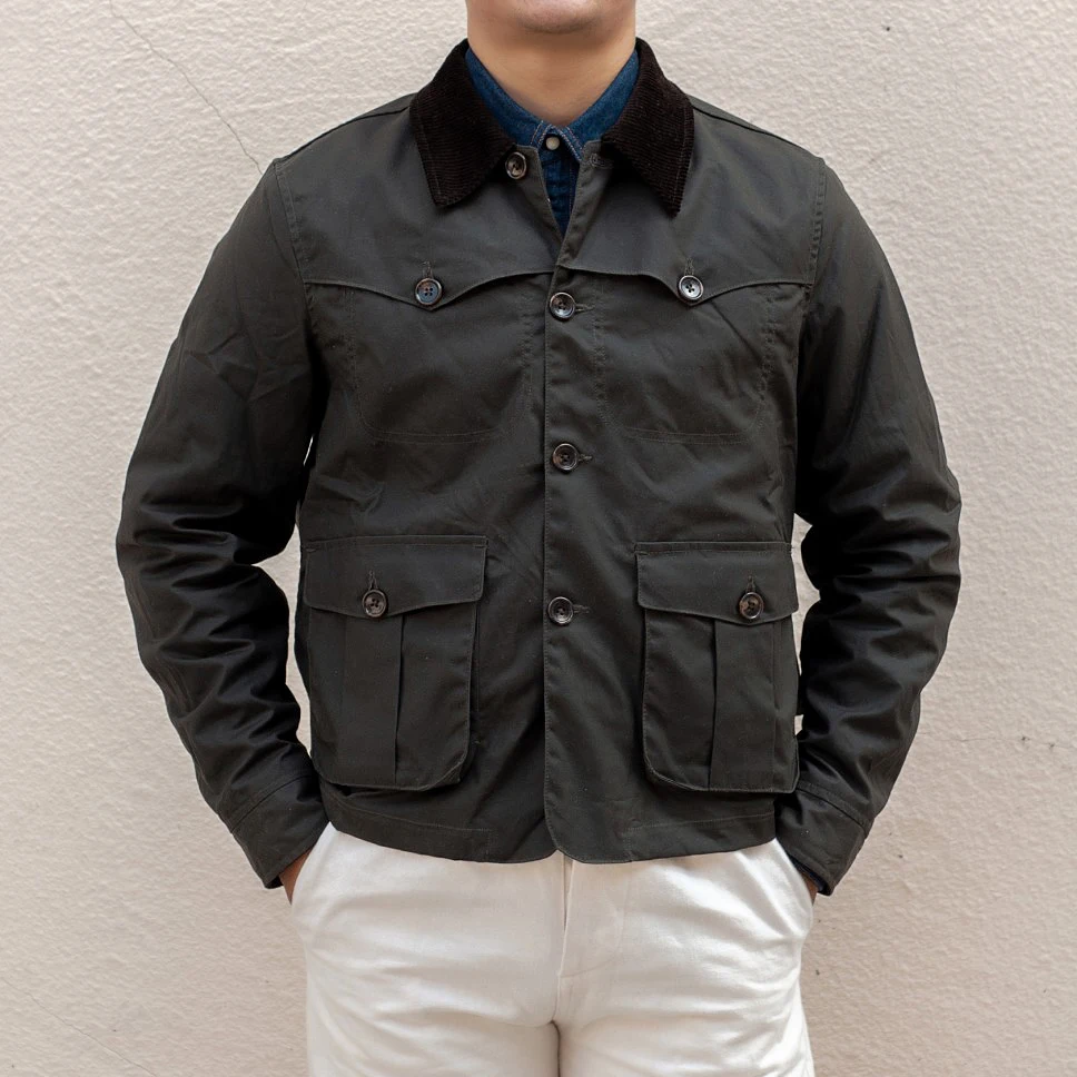 

Outdoor Vintage Waxed Cotton Jacket 80s Men's Hunting Coat Short Style Olive