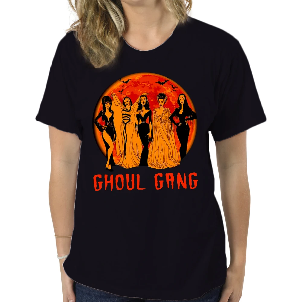 Мужская забавная футболка модная Ghoul Gang Frankenstein Lily Munster Elvira And Morticia Addams женская на