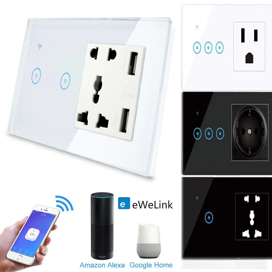 

Smart Switch Wireless WiFi 5 Hole Universal EU/US Socket with USB & on / off home Switch Compatible with iOS /Android OS. APP
