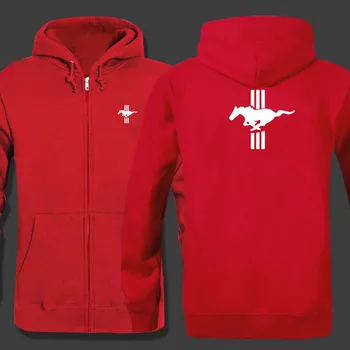 

Mustang logo zipper Hooded Sweatshirt Winter Sweatshirts Zipper Jacket Cotton Coat Fashion Hoodie