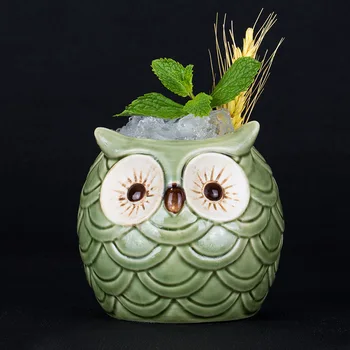 

600ml Ceramic Tiki Cup Owl Wine Glass Personality Tiki Mug Fish Scale Cocktail Glass Hawaii Totem Tiki Cup Bar Family Drinks