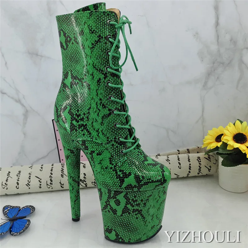 

20 cm steel tube dancing shoes, snakeskin material upper, thin heel round head nightclub performance, ankle boots