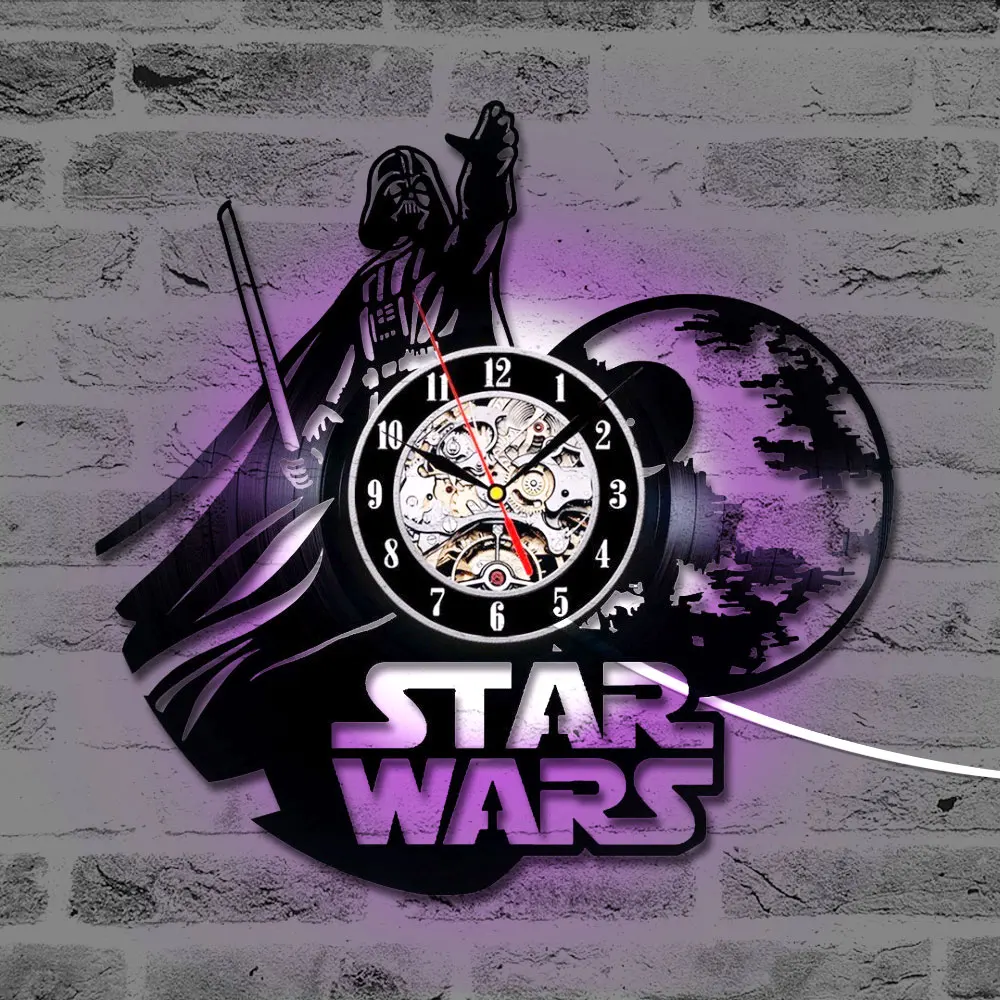 LED Clock Звездные войны виниловая запись настенные часы подарок для друга классический 7 меняющихся цветов светодиодный декоративные настенные часы декор - Цвет: LED Clock