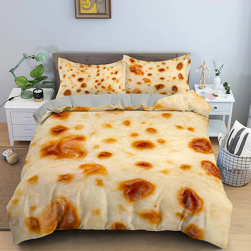 

Funny Flour Tortilla Burrito Bedding Set Duvet Cover with Pillowcase Linens Bedclothes Queen Comforter Sets