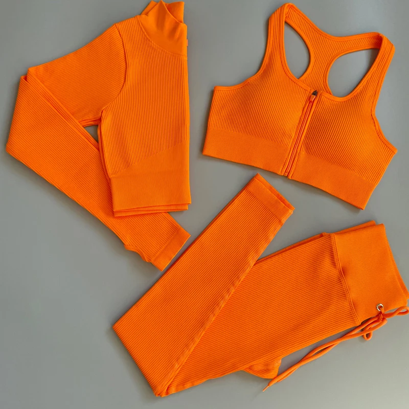 Yoga Set Women Zipper Long Sleeve Sport Suit Gym Leggings Workout Clothes
