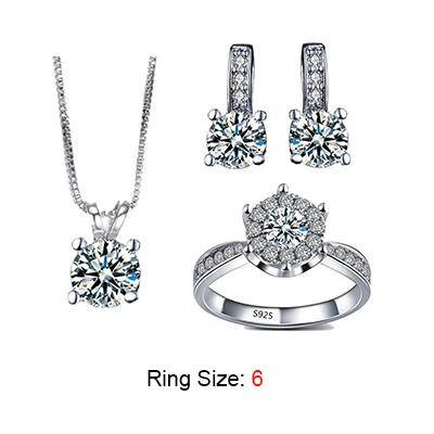 ring size 6 Великолепные свадебные комплекты ювелирных изделий белого золота ААА стразы кольцо ожерелье, серьги-пуссеты bijoux femme sierdem набор ASM011 - Окраска металла: ring size 6
