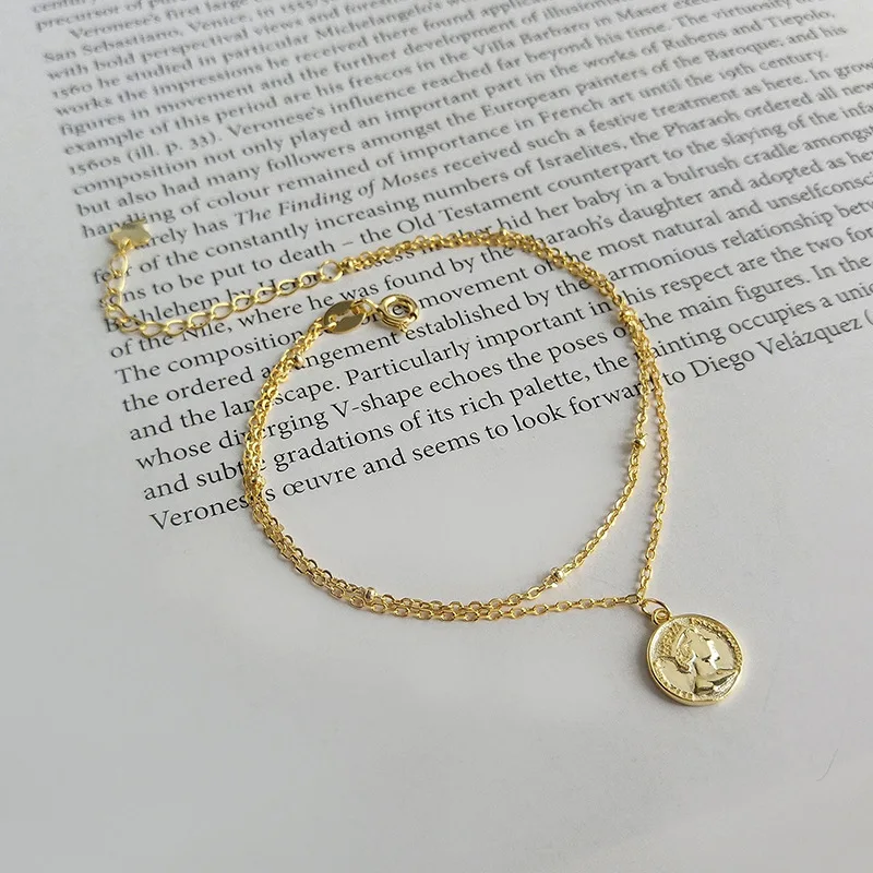 

Real 925 Sterling Silver Round Coin Layered Bracelets Bangles Gold Chain Femme Vintage Joyas De Plata 925 Pulseras Mujer Jewelry