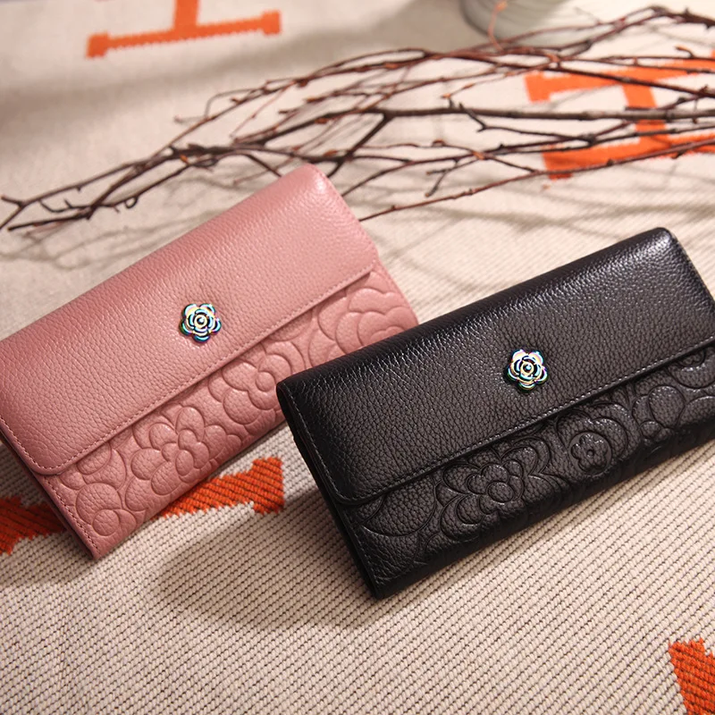 bloemen reliëf leer portemonnee vrouw zwart roze lange portemonnee met muntzak luxemerk Dames portefeuilles voor kaarten telefoongeld bloemen reliëf leer portemonnee vrouw zwart roze lange portemonnee met muntzak luxemerk Dames portefeuilles voor kaarten telefoongeld