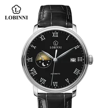 LOBINNI, швейцарский Лидирующий бренд, Япония, автоматические механические мужские наручные часы с автоматическим заводом, мужские часы из натуральной кожи, Moon Phase
