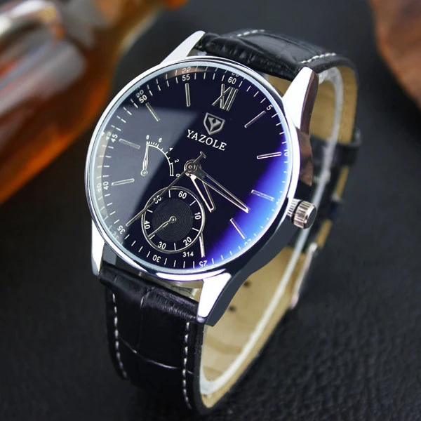 YAZOLE 2019 брендовые часы мужские с кожаным ремешком черные наручные модные