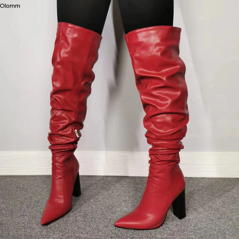 red dress thigh high boots