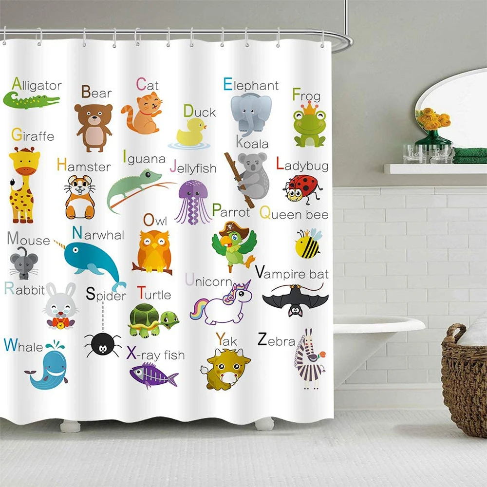 Juego de cortina de baño con alfabeto para niños, juego de de ducha con alfabeto de dibujos animados, Educación Infantil, decoración del hogar, 4 Uds.|Cortinas de ducha| - AliExpress