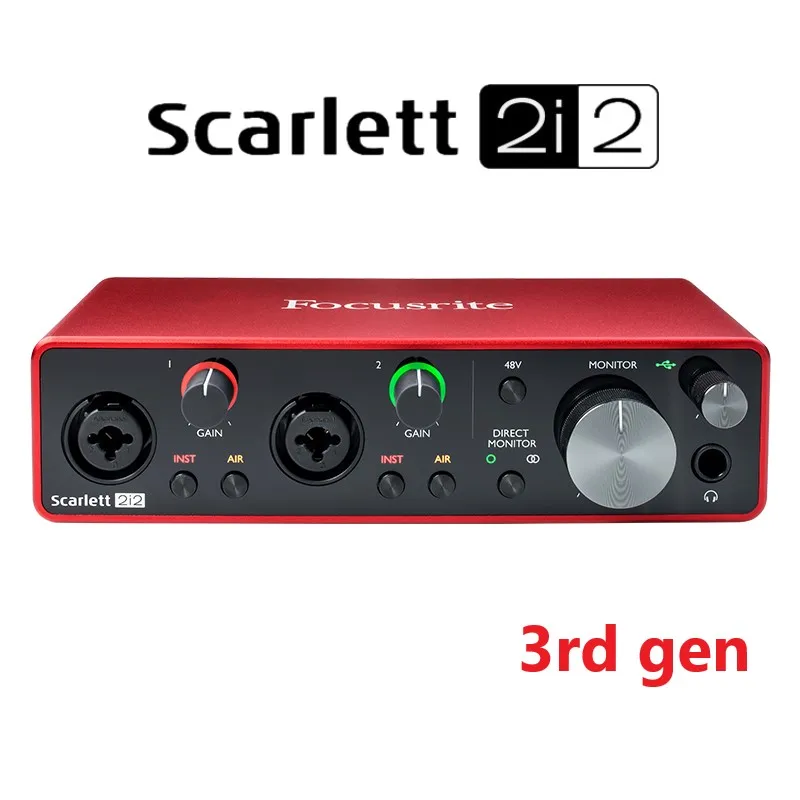 Interface de áudio de gravação profissional, interface de áudio focusrite scarlett 2i2 (3rd gen) com placa de som usb e pré-amplificador de microfone