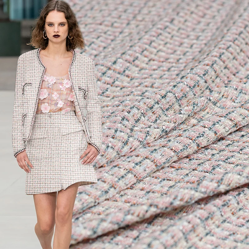 

Pearlsilk France Tweed Pink Green Fabrics Autumn Jacket Dress Suits Garment Materials The Sewing Cloth Meter Freeshipping