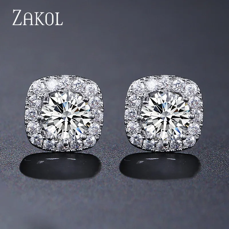 

ZAKOL Hot Sale Clear Round AAA+ Cubic Zirconia Stud Earrings Fashion Square Crystal Earrings For Women Girl Gift Jewelry FSEP102