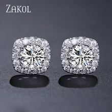 ZAKOL Лидер продаж прозрачные круглые AAA+ серьги с цирконием кубической огранки модные квадратные серьги с кристаллом для женщин подарок для девочек ювелирные изделия FSEP102