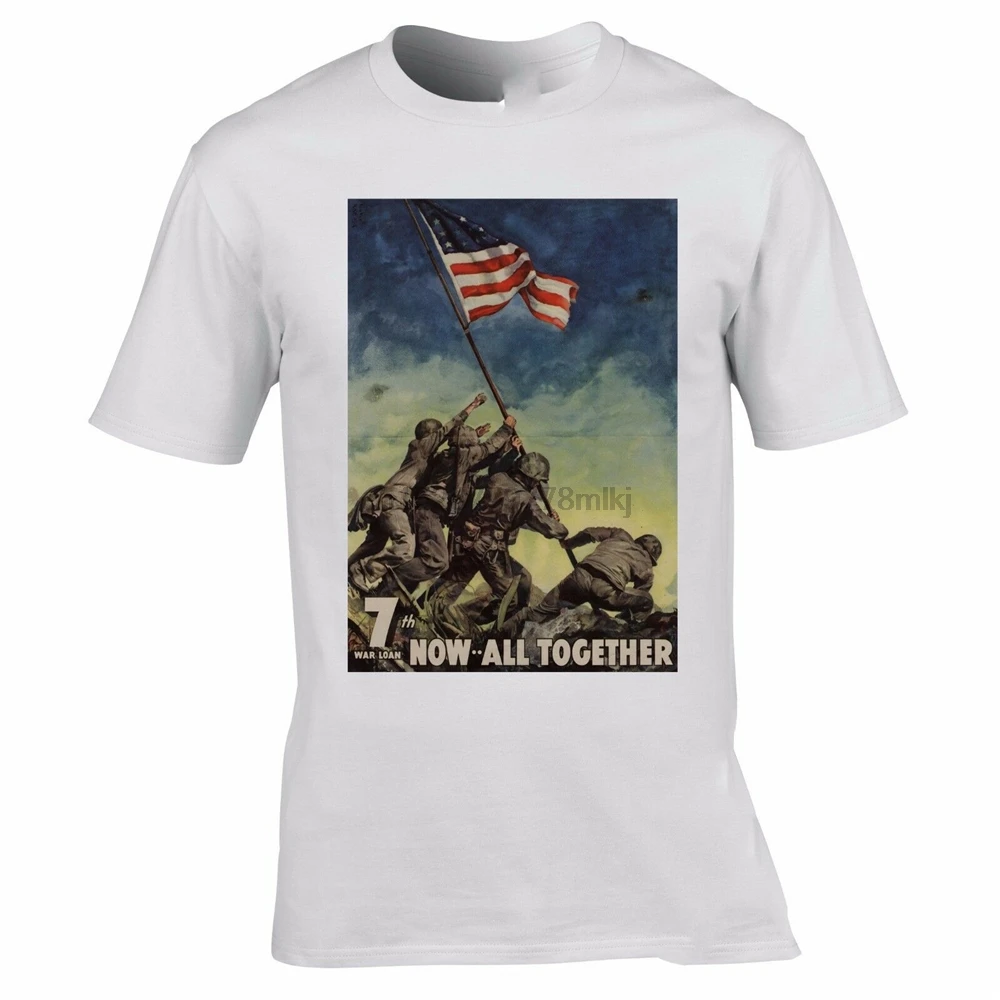 Футболка 2 мировой войны с американской пропагандистской флагом Иво Джима летняя