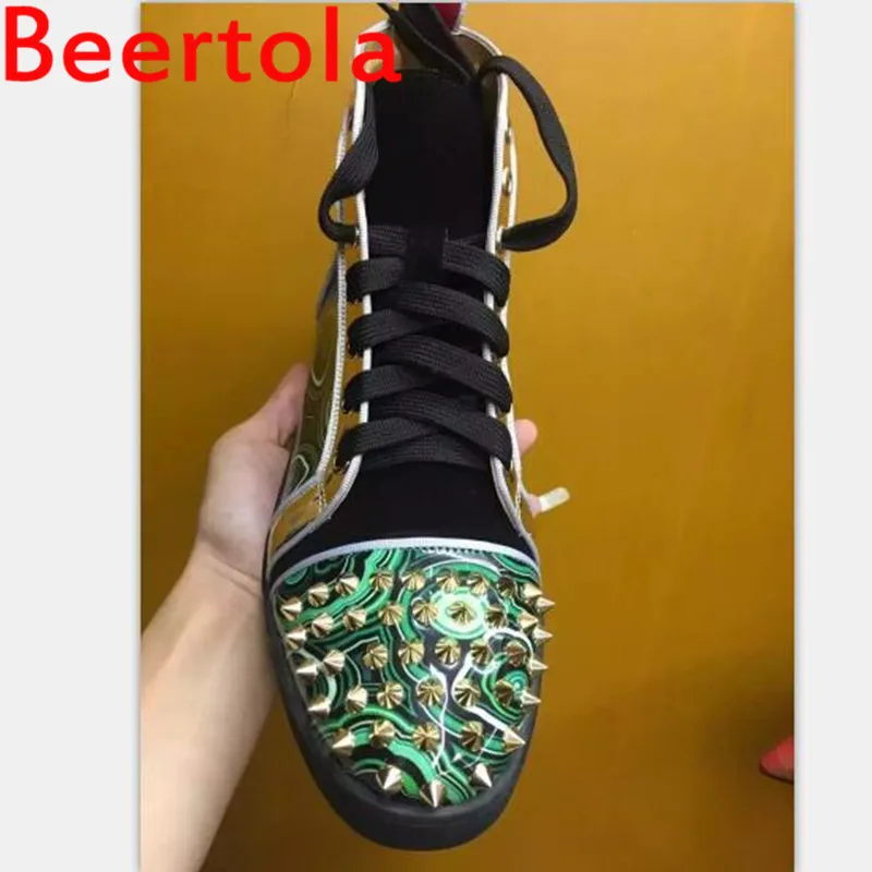 Мужские кожаные туфли Beertola коричневые повседневные кроссовки с шипами на