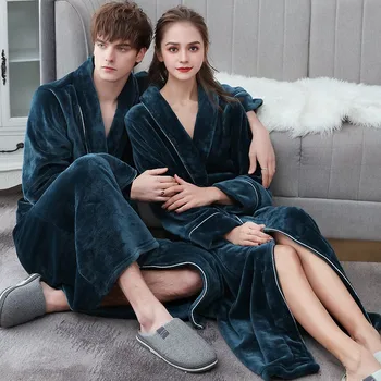 

Lovers Sleepwear Nightwear Casual Flannel Kimono Bathrobe Gown Winter Warm Nightgown Intimate Lingerie Soft Nightdress Homewear