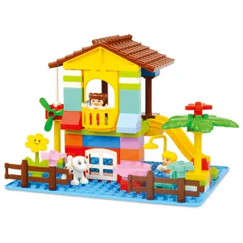 

Big Size Slide Building Blocks for Children House Big Particle Assembly Blocks Plastic Castle Compatible Duploed DIY Bricks Toys