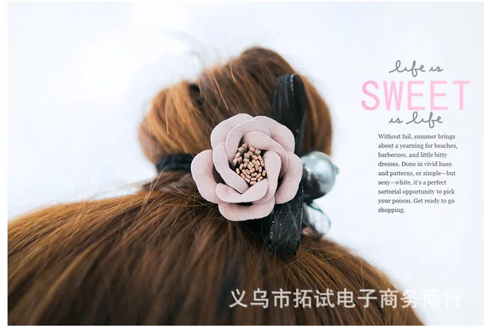 

Women's simple head rope, small fresh flowers, pearl hair bands, hair without seams, rubber bands, hair accessories, hair bands