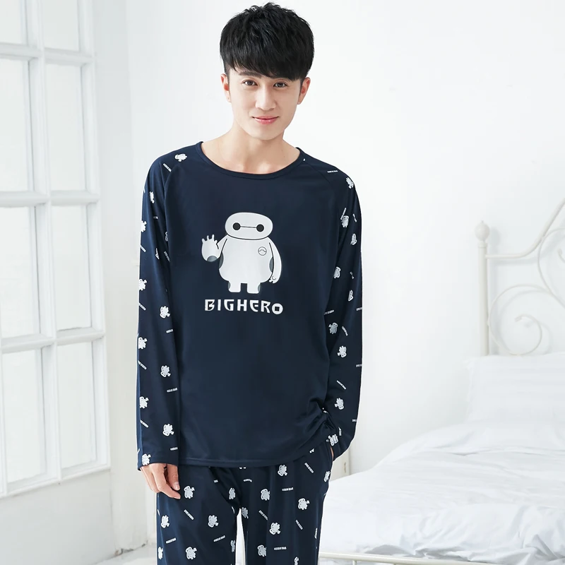 High Quality Casual Cotton Pajamas Sets for Men Autumn Winter Long Sleeve Pyjama Male Homewear Loungewear Mens Home Clothes - Цвет: 6201