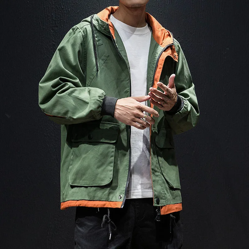 Japanse Stijl Groene Effen Mode Windbreaker Herfst Rits Oversized Mannen Mode Zwarte Losse Casual Streetwear Zachte Hooded Tops Japanse Stijl Groene Effen Mode Windbreaker Herfst Rits Oversized Mannen Mode Zwarte Losse Casual Streetwear Zachte Hooded Tops