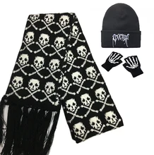 

Designer Skull Scarf Winter Warm Knitted Skeleton Scarves Shawl Wraps Set with Hat Gloves for Women Men Christmas Gift