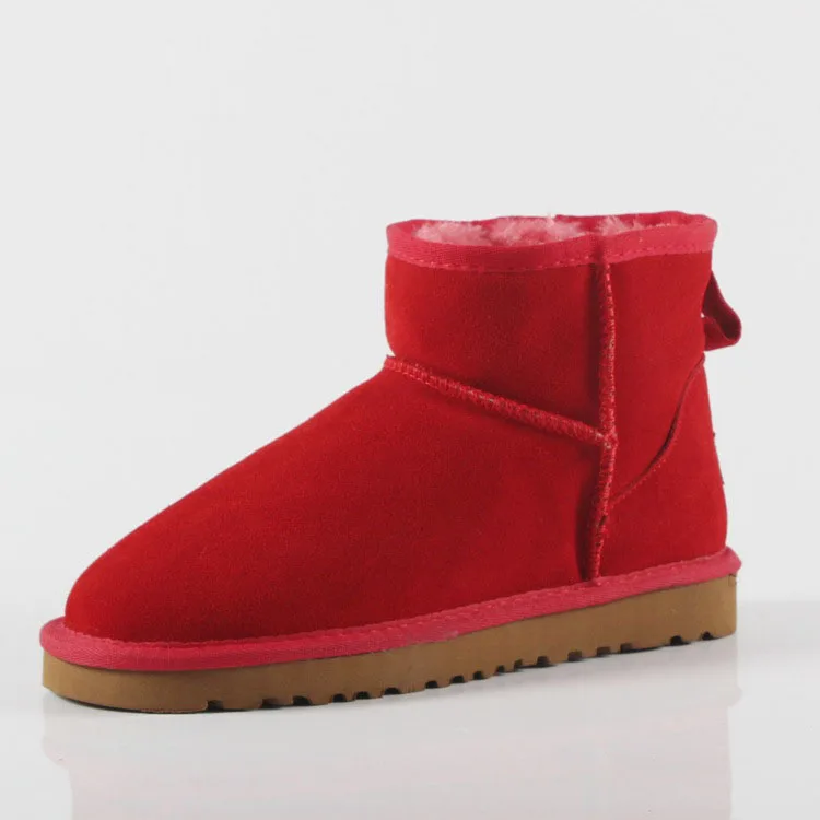 Классические австралийские женские зимние ботинки; ботильоны из натуральной воловьей кожи; теплые зимние ботинки; женские ботинки; большие размеры 35-43 - Цвет: Red