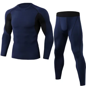 

fashion 2pcs/Set men's suit rashguard male kit MMA compression clothing male long sleeves t shirt+leggings 2 piece tracksuit men