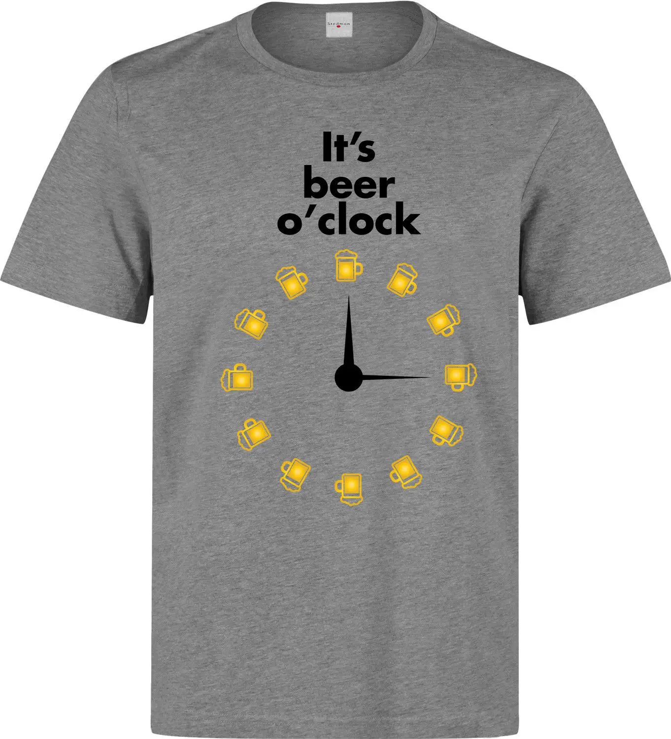 2019 New Summer Men Hot Sale Fashion It's Beer Oɼlock Clock Styled Funny Slogan (woman's Available) Grey T Shirt Tee |