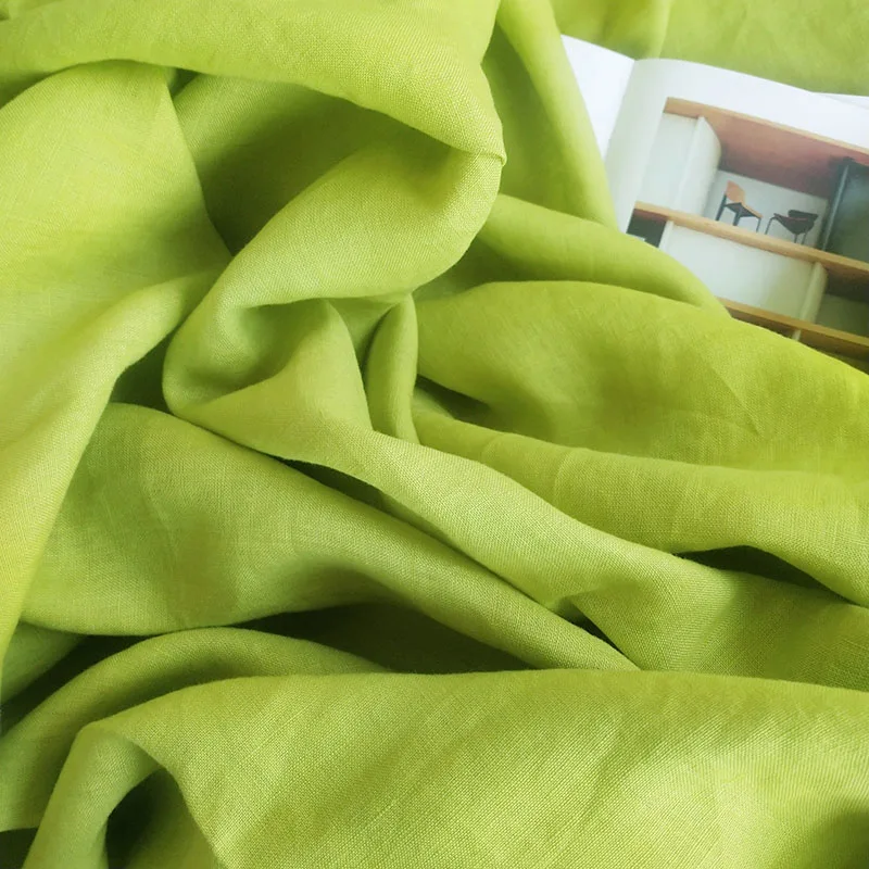 

1M Pure Linen Green Color 110inch 280cm Width 165gsm Weight Enzyme Stone Wash Softness Handfeel for Hometextile and Curtain