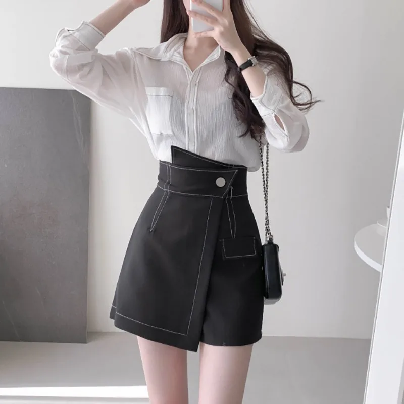 CX 2021 New Summer Women Design Feels High Waist Short Skirt Show Thin Front Skirt Back Trousers Irregular Package Hip Skirt fashion clothing