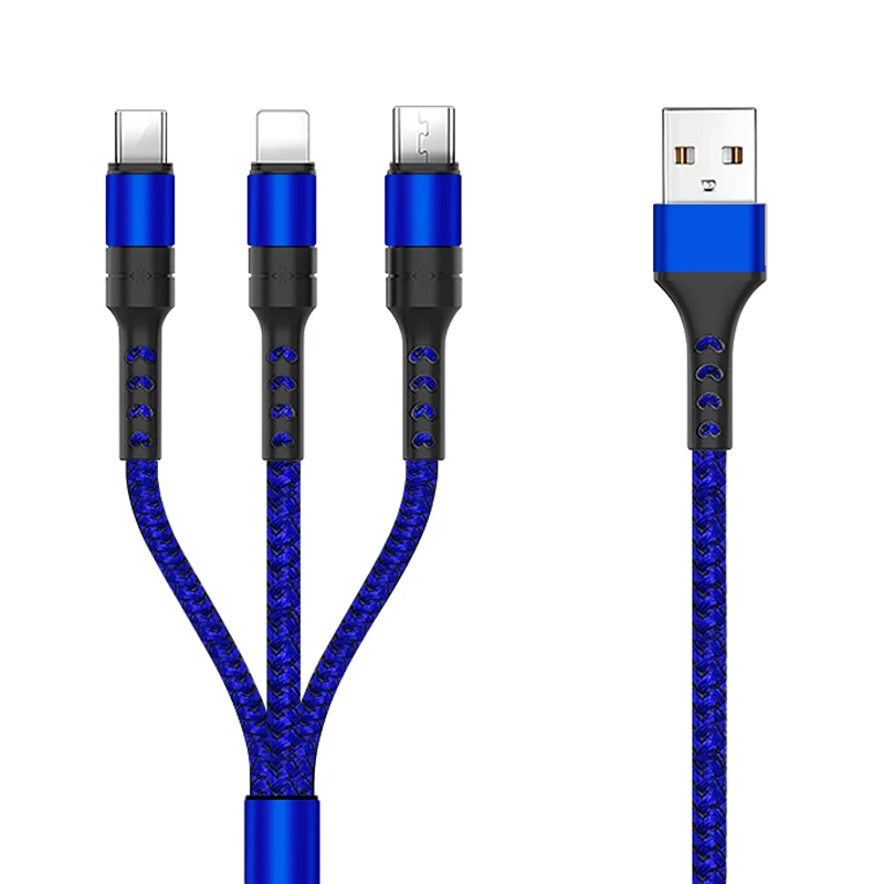 3 в 1 кабель для iPhone 7 X Зарядное устройство 5A Быстрая зарядка Micro usb type C кабели для передачи данных для samsung S10 huawei USB C провод для мобильного телефона - Цвет: Синий