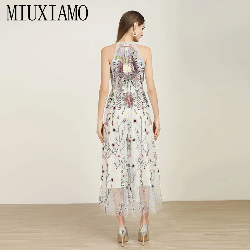 MIUXIMAO, высокое качество,, весеннее платье, роскошная Цветочная вышивка, марля, половина рукава, Элегантное Длинное платье для женщин, vestidos
