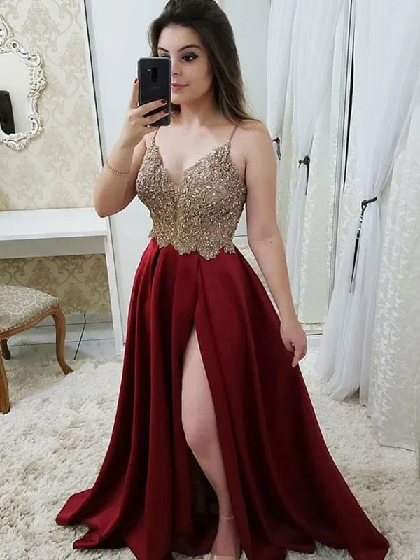 Shinny Sparkle Graduation Dress A-Line/Princess Sleeveless Straps Sweep/Brush Train Beading Satin Dresses for Party