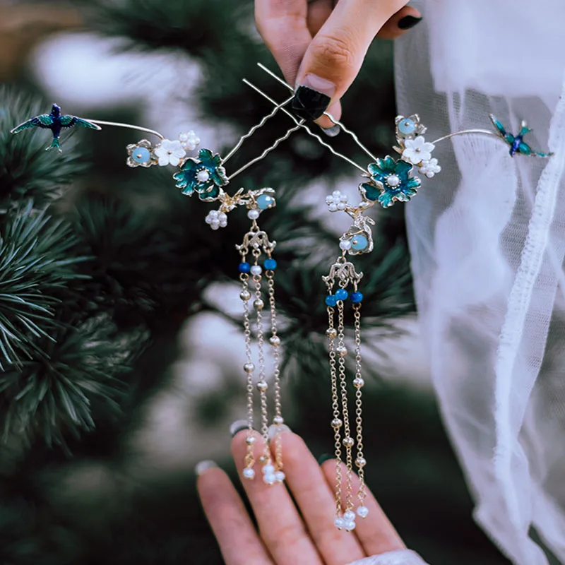 QIANJI Hanfu головной убор, Шпилька с кисточками, полный набор старинных костюмов, Шпилька для девочек, антикварные аксессуары для волос, головной убор