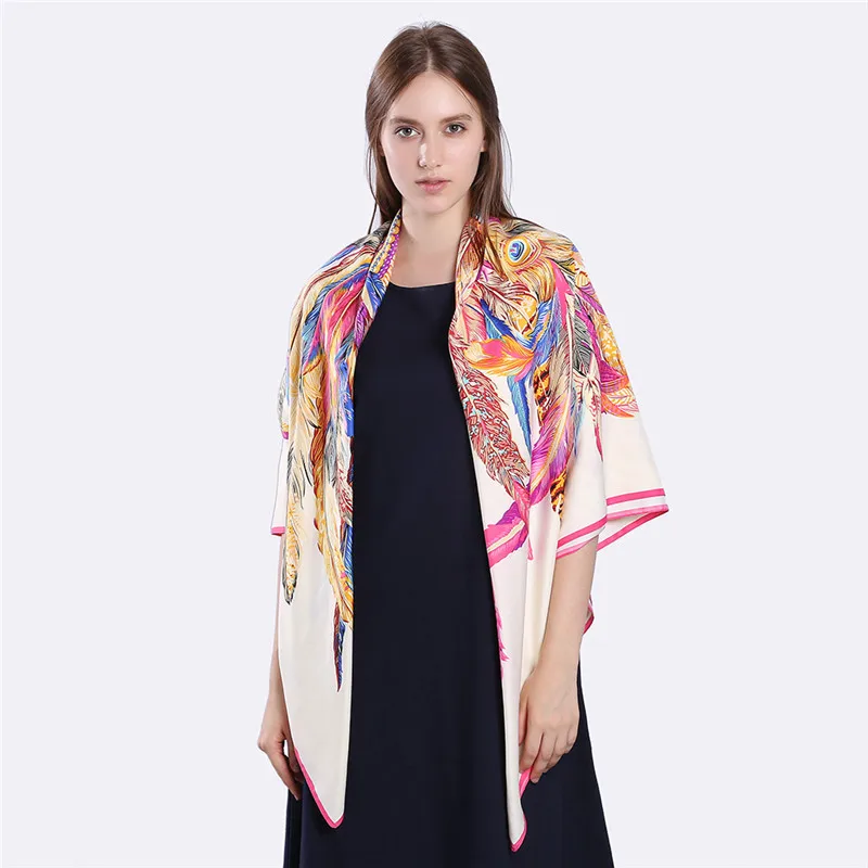 Роскошный бренд твил шелковый шарф 130*130 см дизайн печати квадратный платок шейный платок палантины, шарф хиджаб шарфы женские