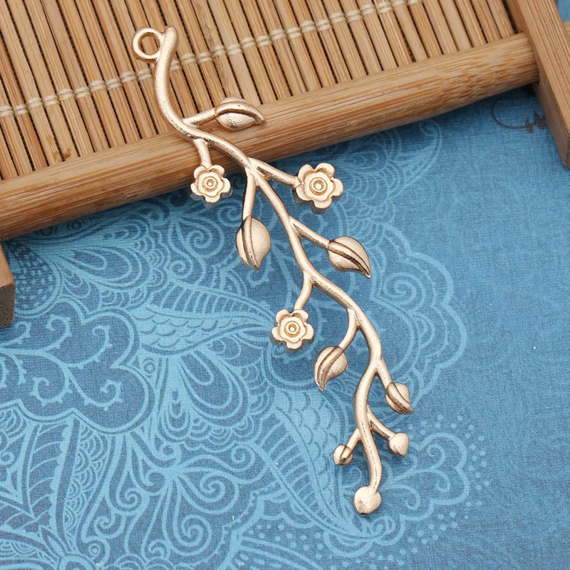 20 PCS 15*59mm Metal Alloy Flowers Branches Leaves Pendant Gold Silver Long Pendant Connectors Charm DIY Jewelry Findings