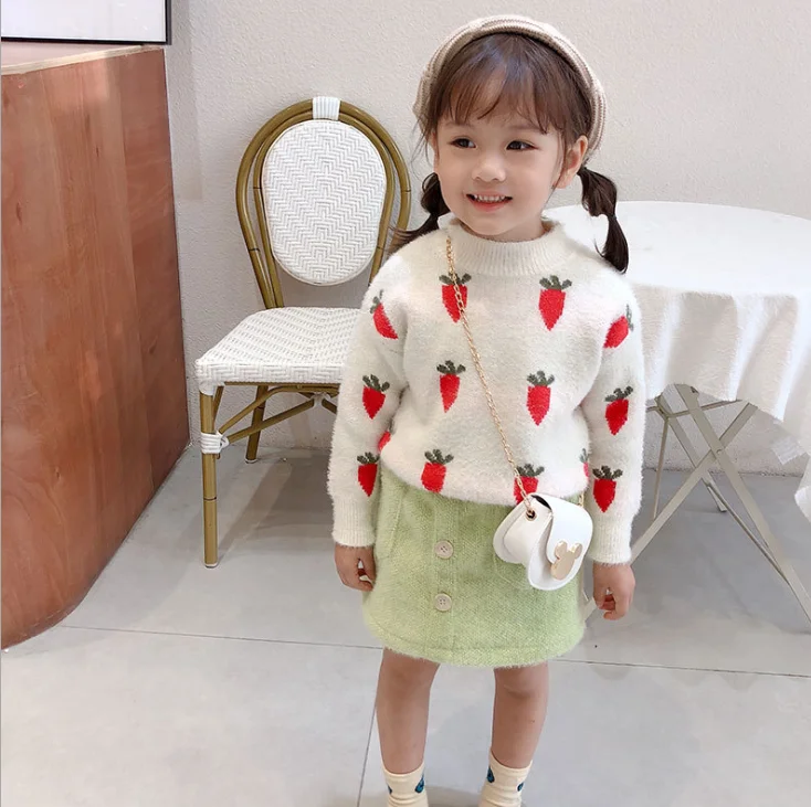 new wholesale girls knitted sweater autumn winter fashion kids girls pullover sweaters baby girl clothes 2-7 years - Color: White