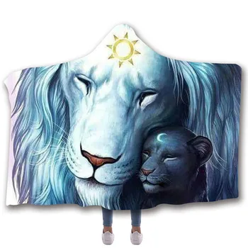 

Lion 3D Digital Printed Hooded Blanket Thick Cloak Double Layer Blanket 2019 Winter Fashionable Warm Blanket For Beds
