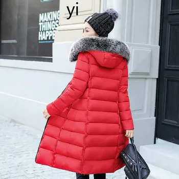 

yi 2019 winter new fashion long version two sides wearing cotton jacket warm hood big hair collar cotton womens clothing